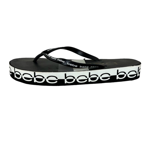 Bebe Logo Flip Flop  Womens Size 10  Flatform Black & White Thong Sandals - Picture 6 of 12